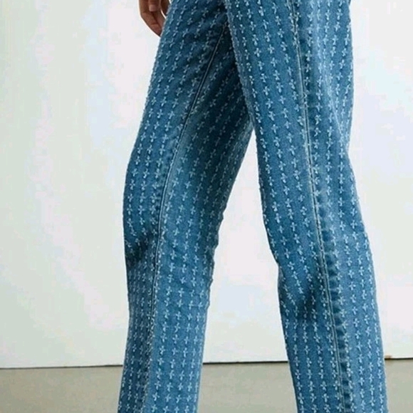 PacSun Jeans Womens Sz 25 Blue Dad Jean Straight All Over Distressed Crosses - Picture 3 of 8